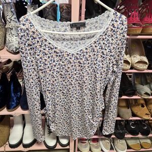 Maternity Vibes Floral Print V Neck Lace Trim Long Sleeve Top Women's Size L